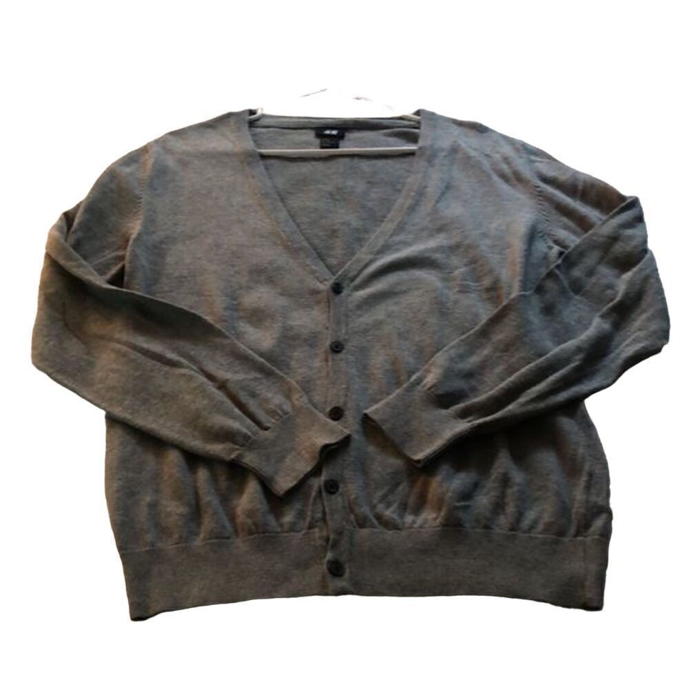 H&M grey V neck open top button down cardigan M